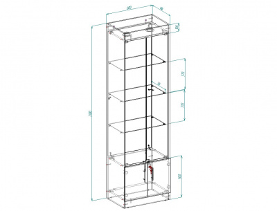 Витрина эконом 17, 3 полки, задняя стенка стекло, 2100х600х400 (ВхШхГ)