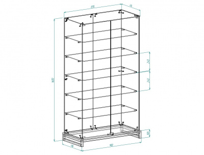 Витрина лофт 6, 1600х900х450, 5 полок, заднее стекло