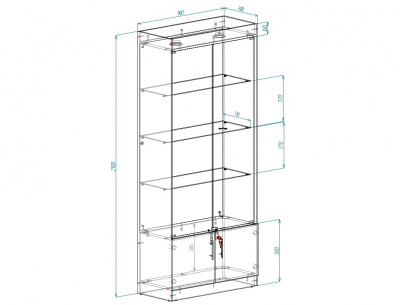 Витрина эконом 14, 3 полки, задняя стенка зеркало