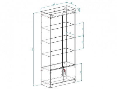 Витрина эконом 12, 3 полки, задняя стенка двп, 2100х900х400