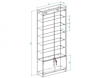 Витрина эконом 2, 5 полок, задняя стенка двп 2100х900х300 (ВхШхГ)