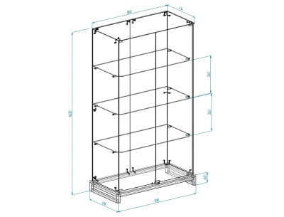 Витрина лоф 7, 1600х900х450, 3 полки заднее, зеркало