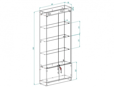 Витрина эконом 3, 3 полки, задняя стенка стекло 2100х900х300 (ВхШхГ)
