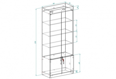 Витрина Афина 1-1, задняя стенка двп, полки лдсп 2200х900х450 (ВхШхГ)