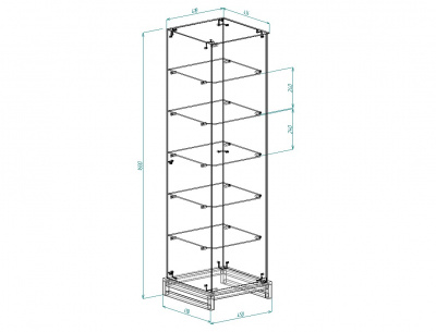 Витрина лофт 4, 1600х450х450, 5 полок, заднее зеркало