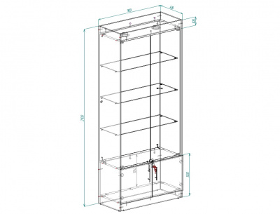 Витрина эконом 13, 3 полки, задняя стенка стекло, 2100х900х400