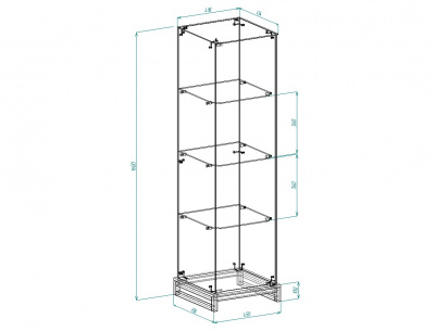 Витрина лофт 3 1600х450х450, 3 полки, задняя зеркало