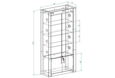 Витрина Афина 3-2, задняя стенка стекло, полки лдсп 2200х1100х450 (ВхШхГ)
