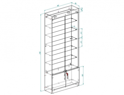 Витрина эконом 4, 5 полок, задняя стенка стекло, 2100х900х300 (ВхШхГ)