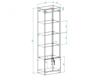 Витрина эконом 18, 3 полки, задняя стенка зеркало, 2100х900х400 (ВхШхГ)
